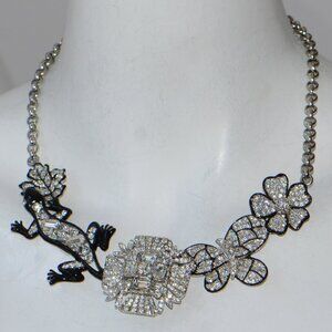 Vintage Kenneth Jay Lane KJL Black Enamel & Crystal Necklace